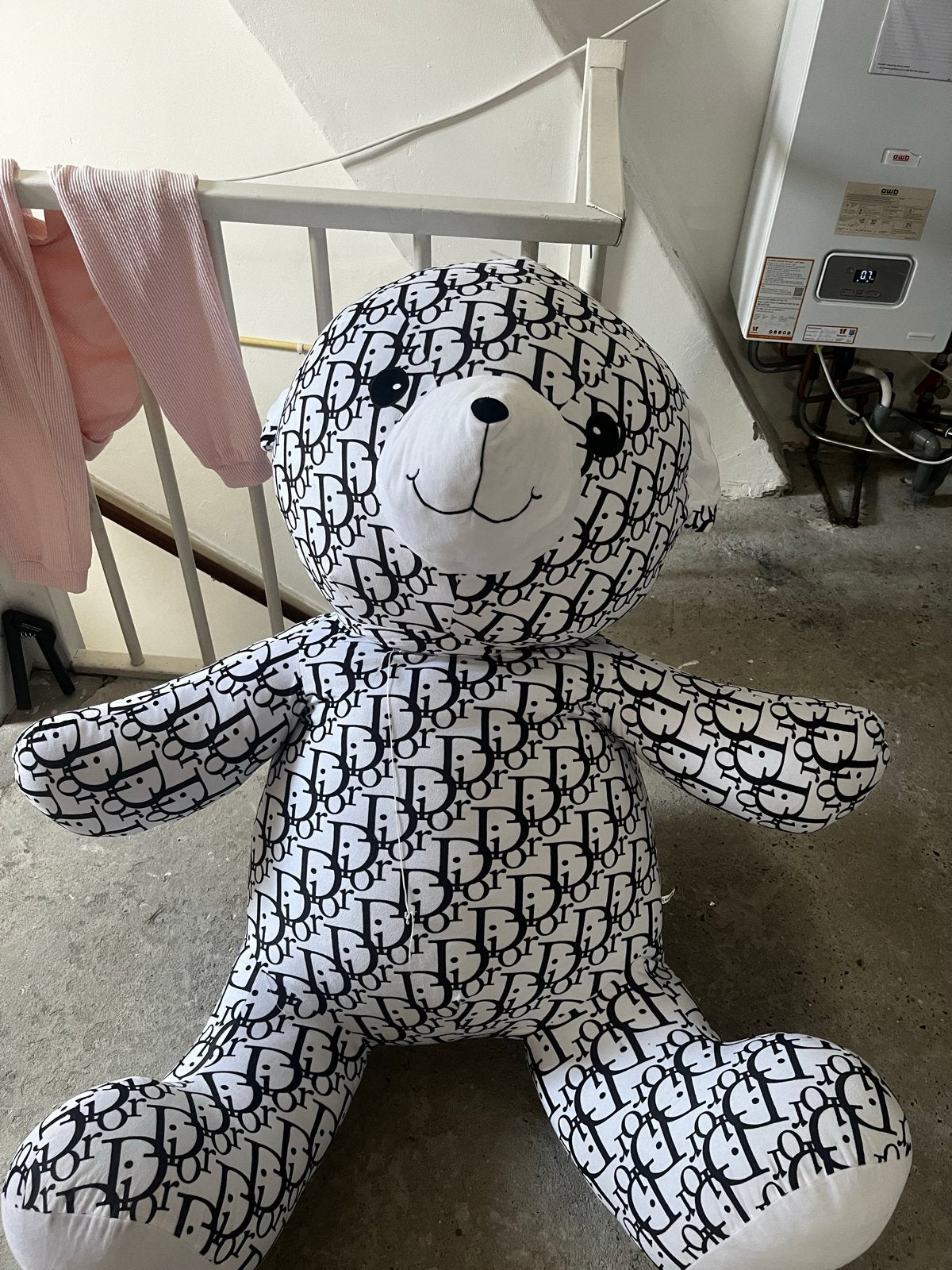 Grote Dior-stijl Teddybeer Knuffel - Zwart-Wit, Ophalen, Overige merken, Beer, Zo goed als nieuw