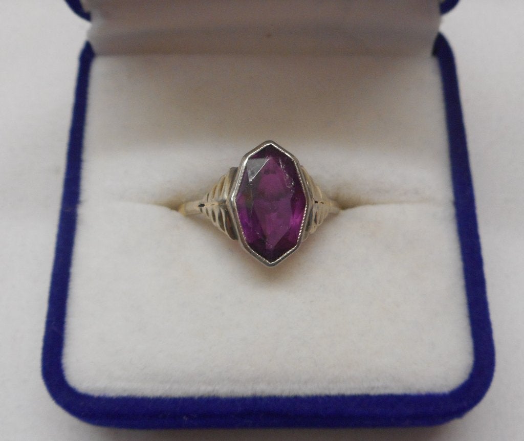 14 karaat gouden Art Deco ring met robijn bicolor nr.340, Verzenden, Goud, Ring, Met edelsteen