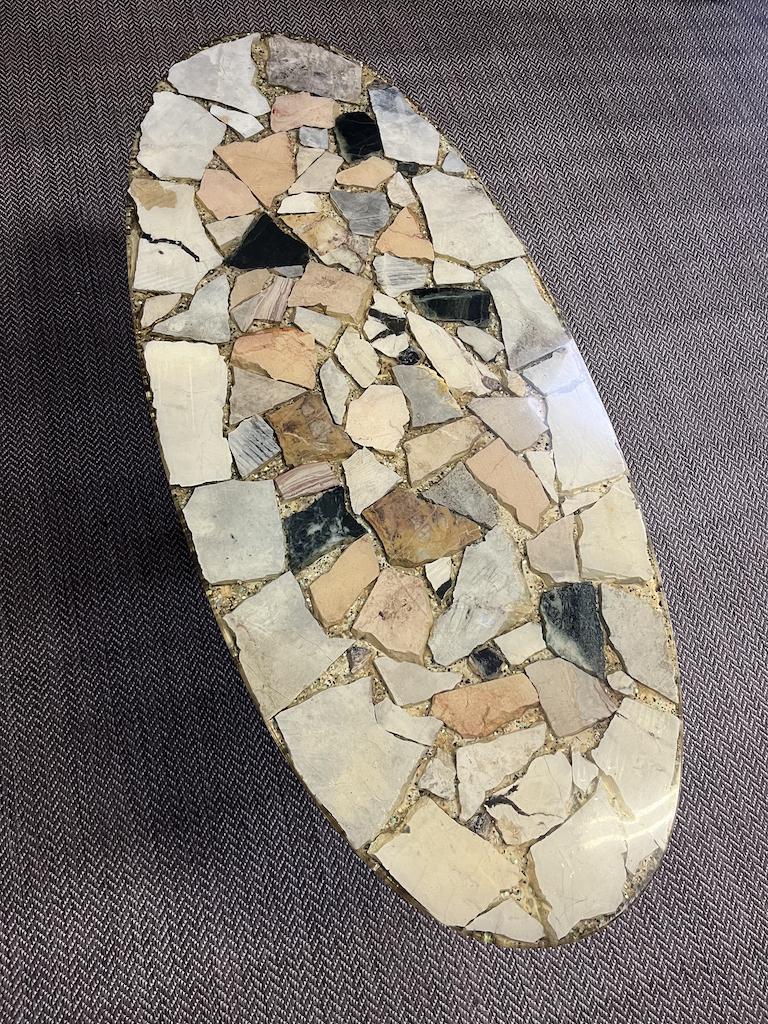 Vintage salontafel met natuursteen, Niet ingevuld, Gebruikt, 100 tot 150 cm, Niet ingevuld