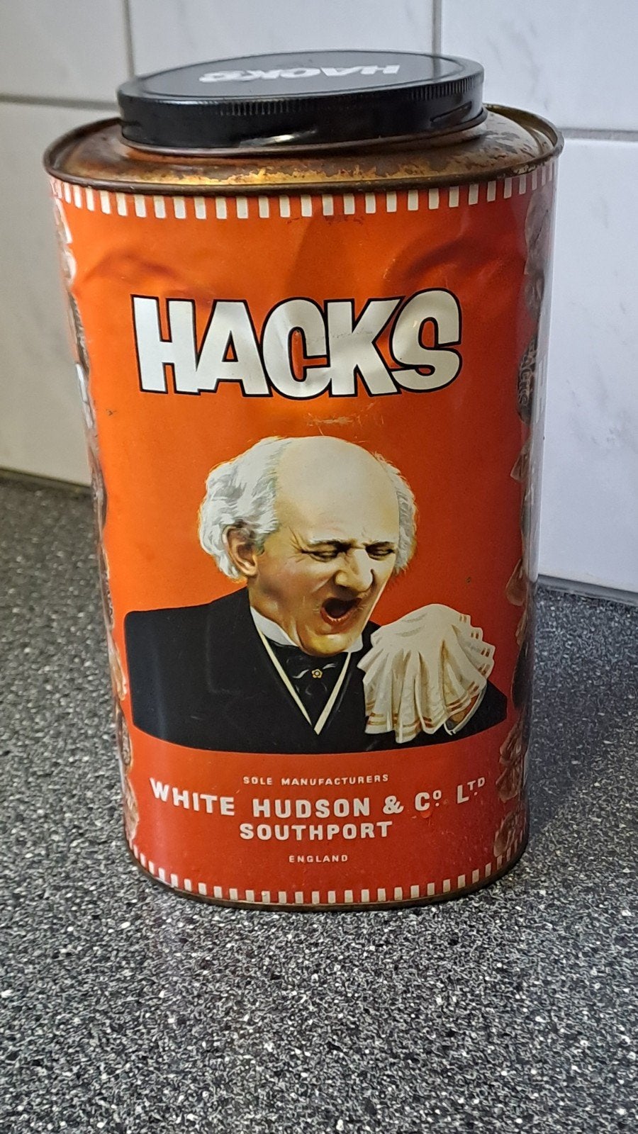 Vintage blik van Hacks ,White Hudson & Co, Verzamelen, Blikken, Gebruikt, Overige, Ophalen of Verzenden