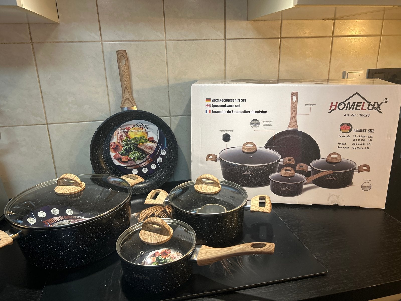 Homelux 7-delige pannenset - Nieuw in doos, Nieuw, Ophalen of Verzenden, Zwart, Metaal