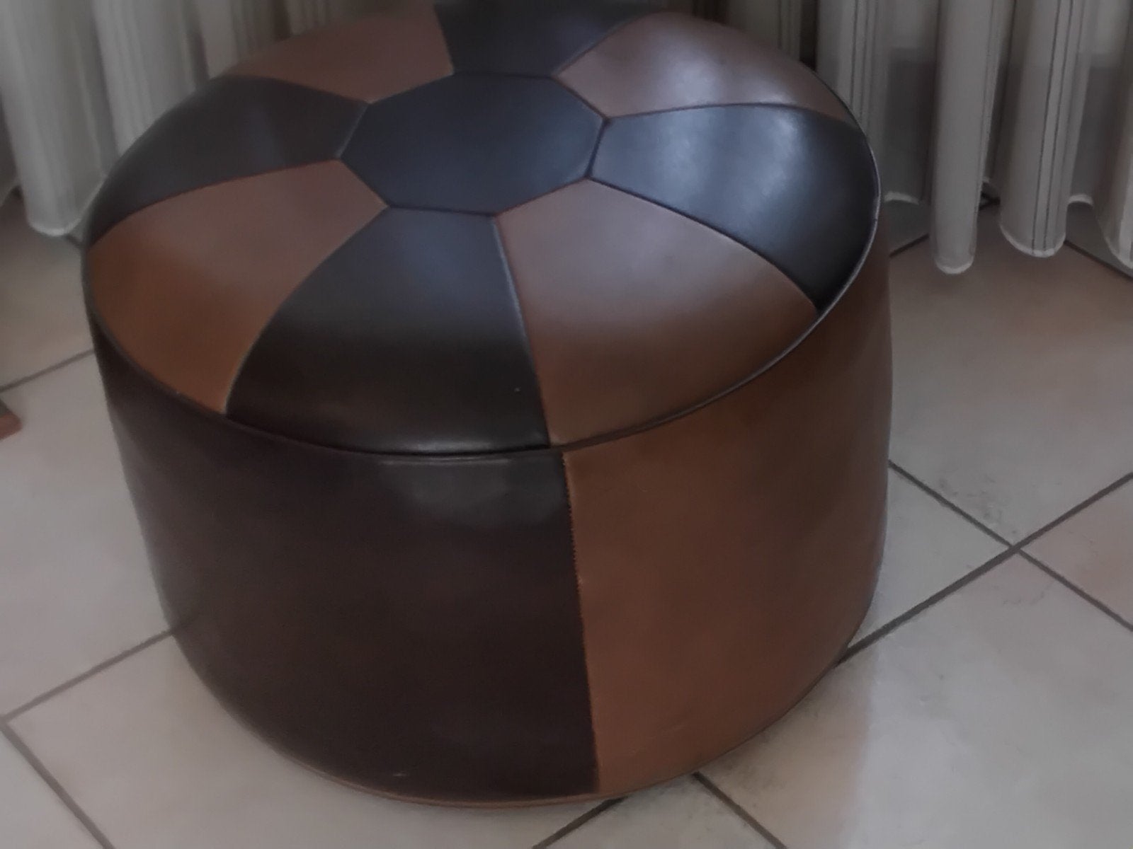 Vintage Leder Poef, Minder dan 50 cm, Rond, Minder dan 50 cm, Ophalen of Verzenden