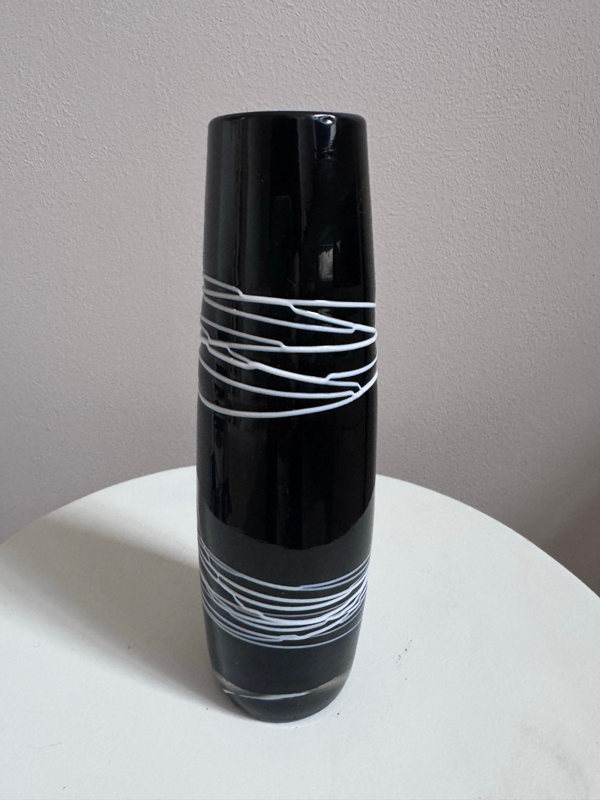 Carlo Nason stijl Murano vaas - Zwart glas met witte strepen, Antiek en Kunst, Ophalen of Verzenden
