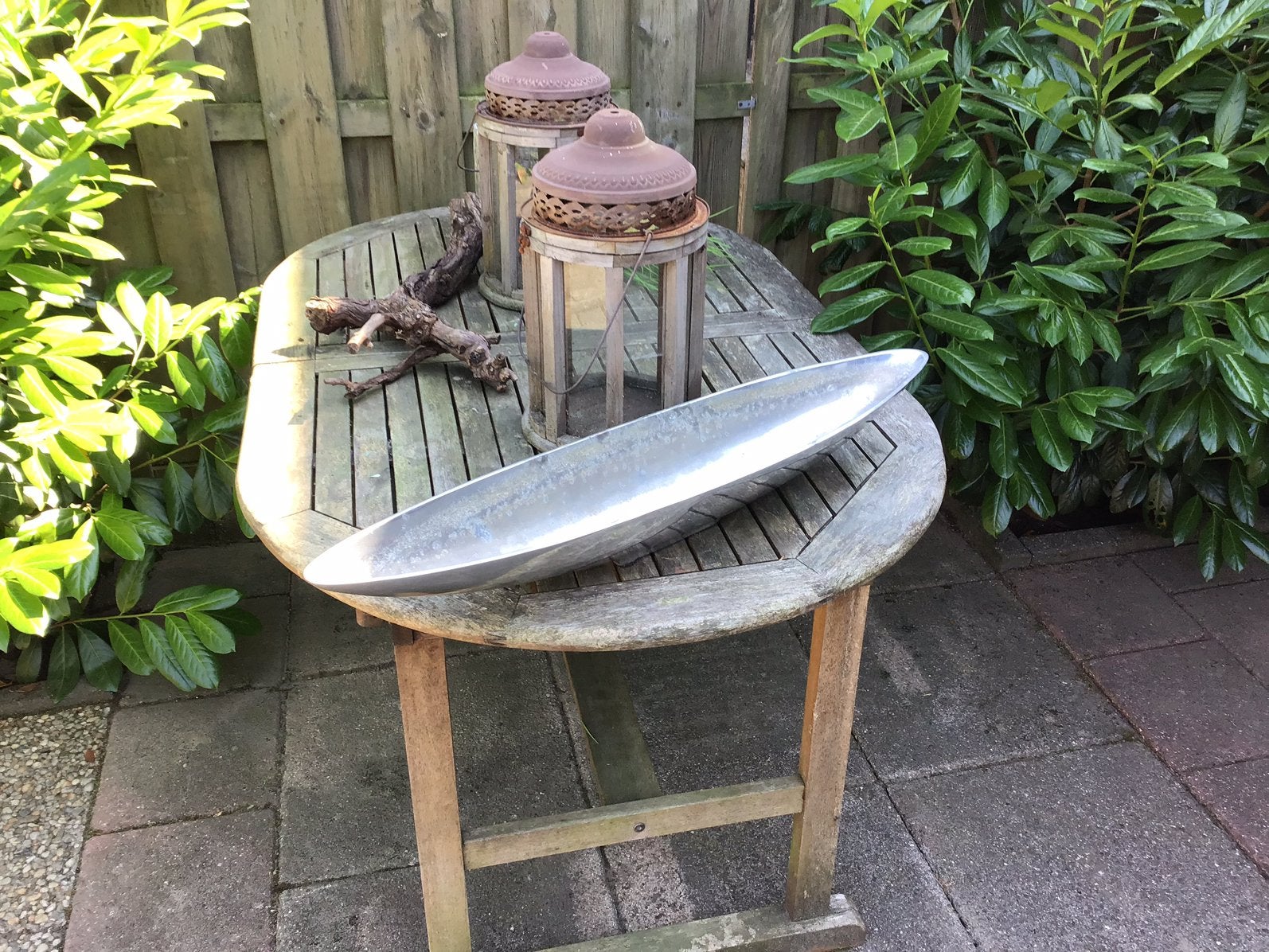 VINTAGE ALUMINIUM BLOEMENSCHAAL, VAAS, 17 X 82 CM., Ophalen of Verzenden