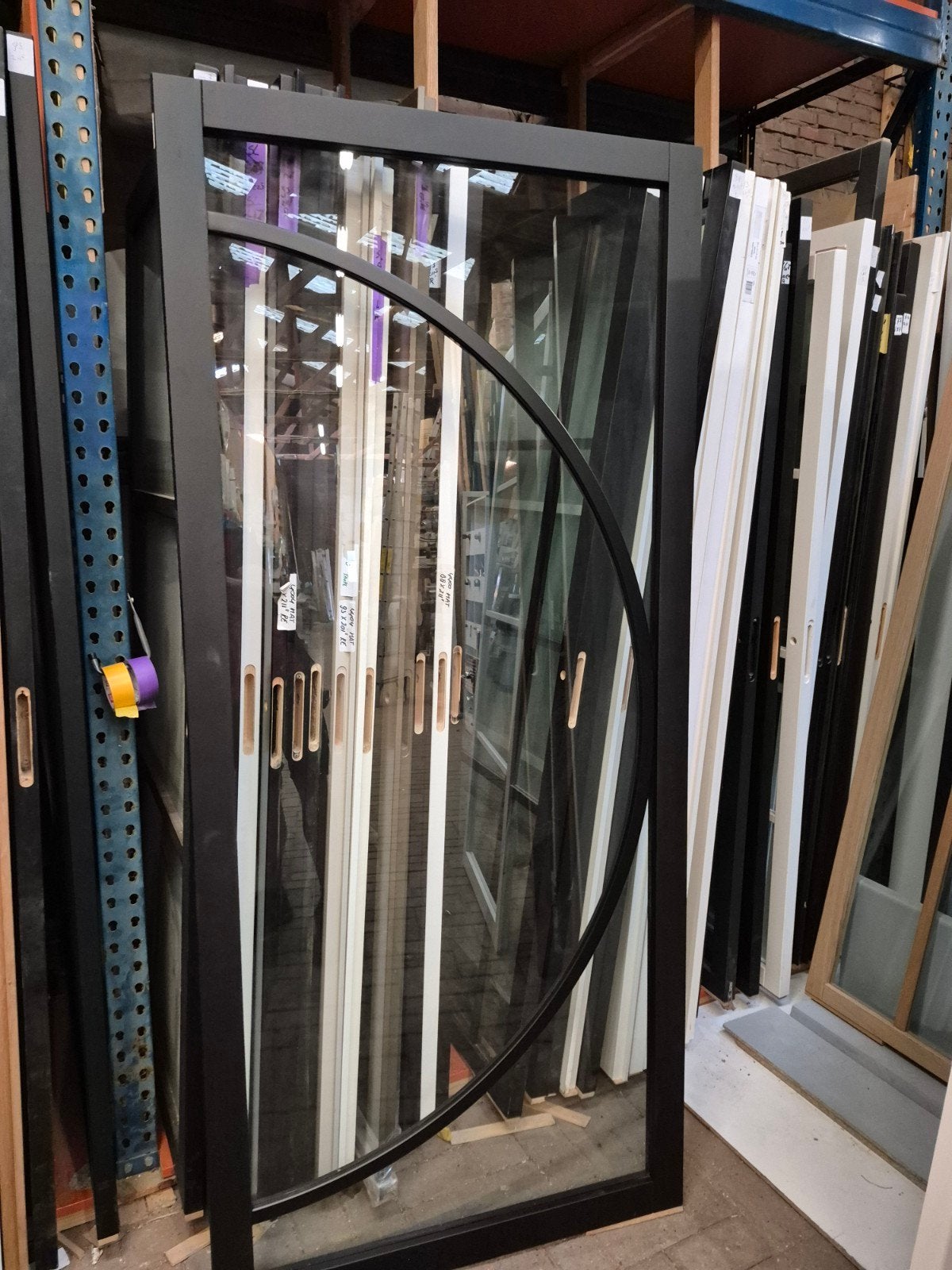 93x211,5cm binnendeur opdek R staallook blank glas SL60, Ophalen, ., Binnendeur, Nieuw