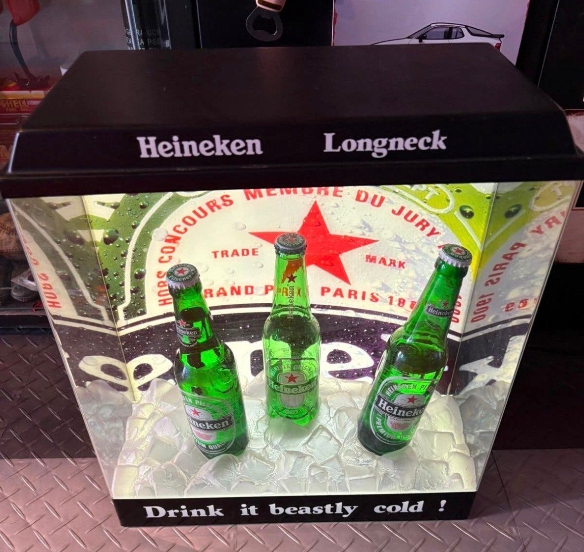 Heineken Longneck Lichtbak - Drink it beastly cold!, Verzenden, Gebruikt, Lichtbak of (neon) lamp