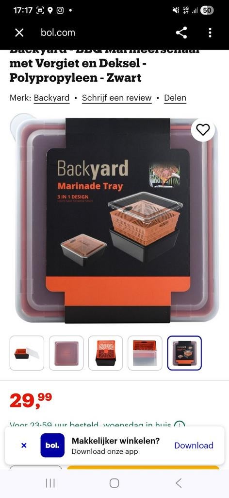 Backyard BBQ Marineerschaal met Vergiet en Deksel - 5L RVS, Ophalen, Nieuw