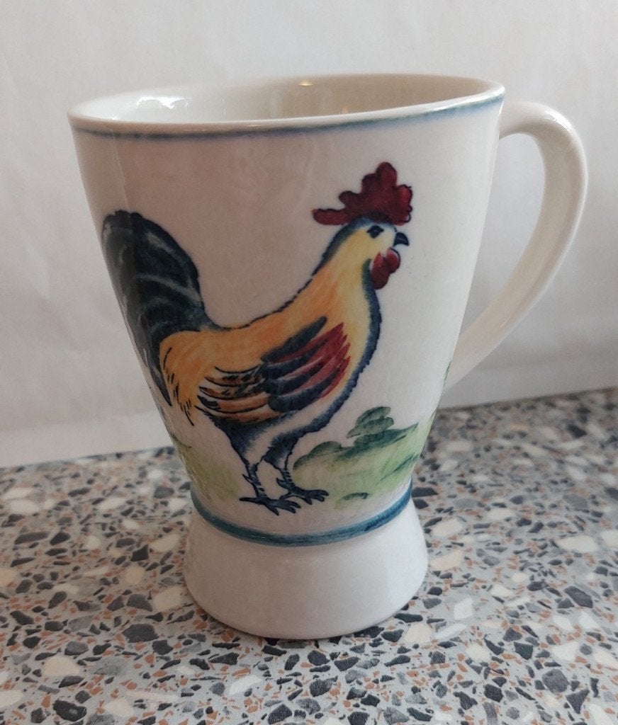 1 beker Vic’s Haan met oor handpainted  , Overige merken, Zo goed als nieuw, Overige stijlen, Aardewerk