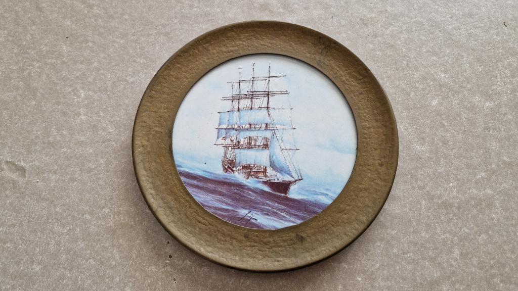 vintage schotel wandbord zeilschip gesigneerd, Ophalen of Verzenden