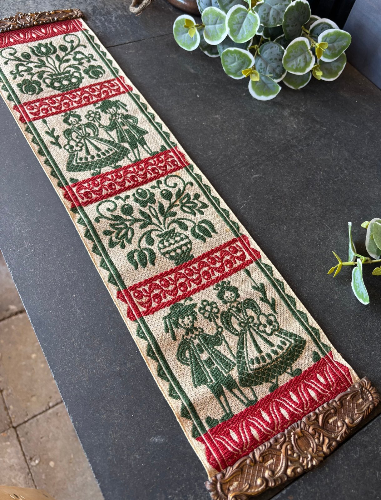 Handgemaakt vintage schellekoord met koperbeslag 59x16cm, Ophalen of Verzenden