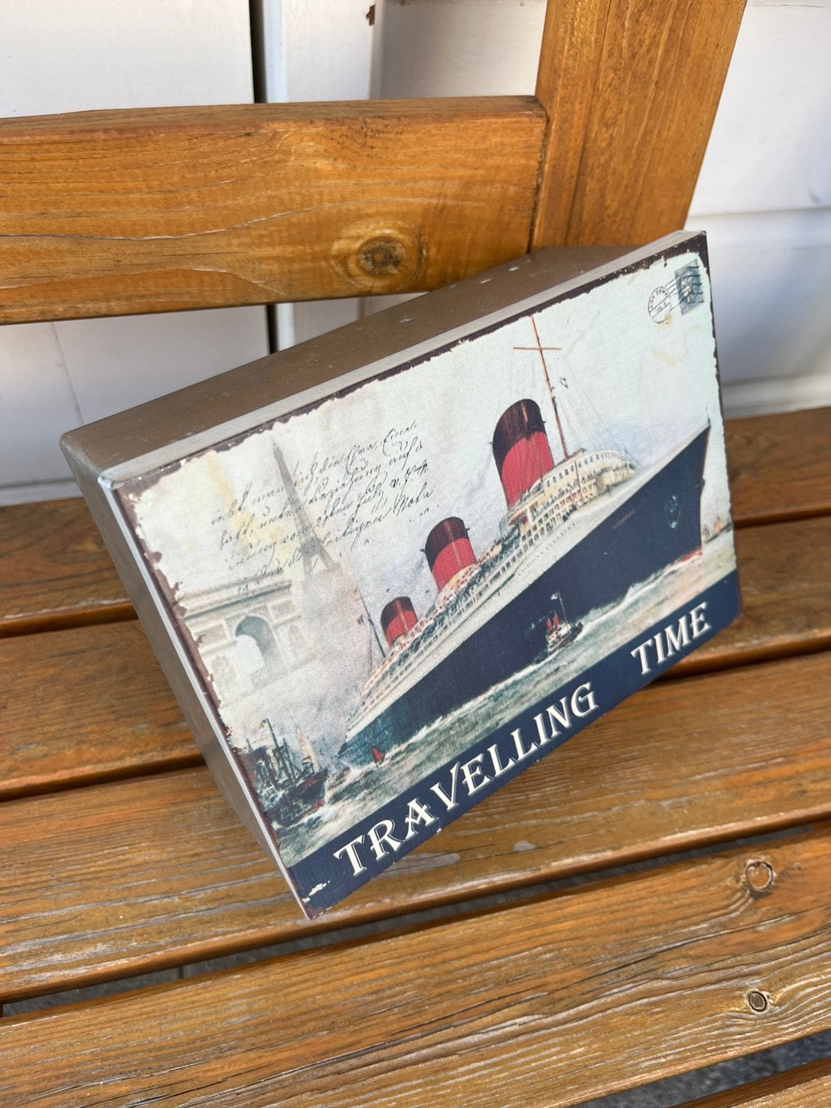 Decoratief blik / trommel met RMS Queen Elizabeth boot, Verzamelen, Blikken, Ophalen of Verzenden