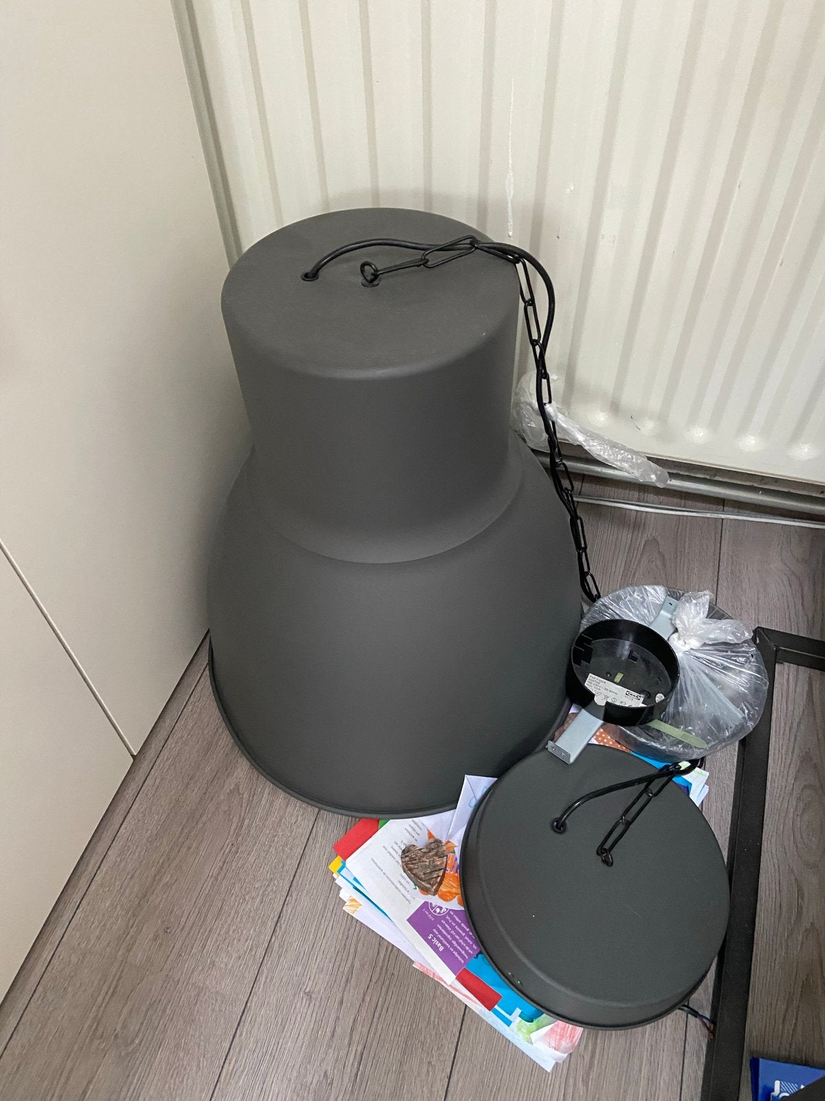 Grote grijze industriële hanglamp hektar ikea, Ophalen, Minder dan 50 cm, Zo goed als nieuw, Minder dan 25 cm