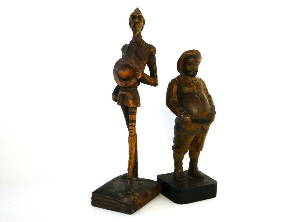 2 Houtgesneden beelden van Don Quichot en Sancho Panza, Ophalen of Verzenden, 20 - 50 cm, Beeld, Hout