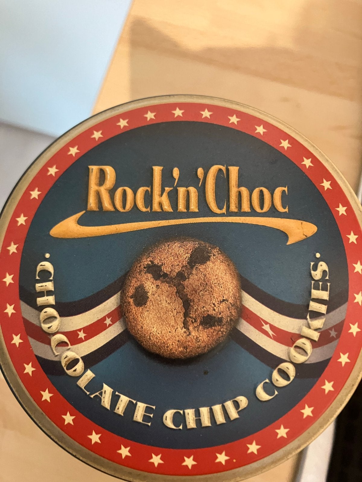 Rock'n'Choc Chocolate Chip Cookies Blik - Vintage Stijl, Verzamelen, Blikken, Ophalen of Verzenden, Gebruikt, Koek(jes), Overige merken