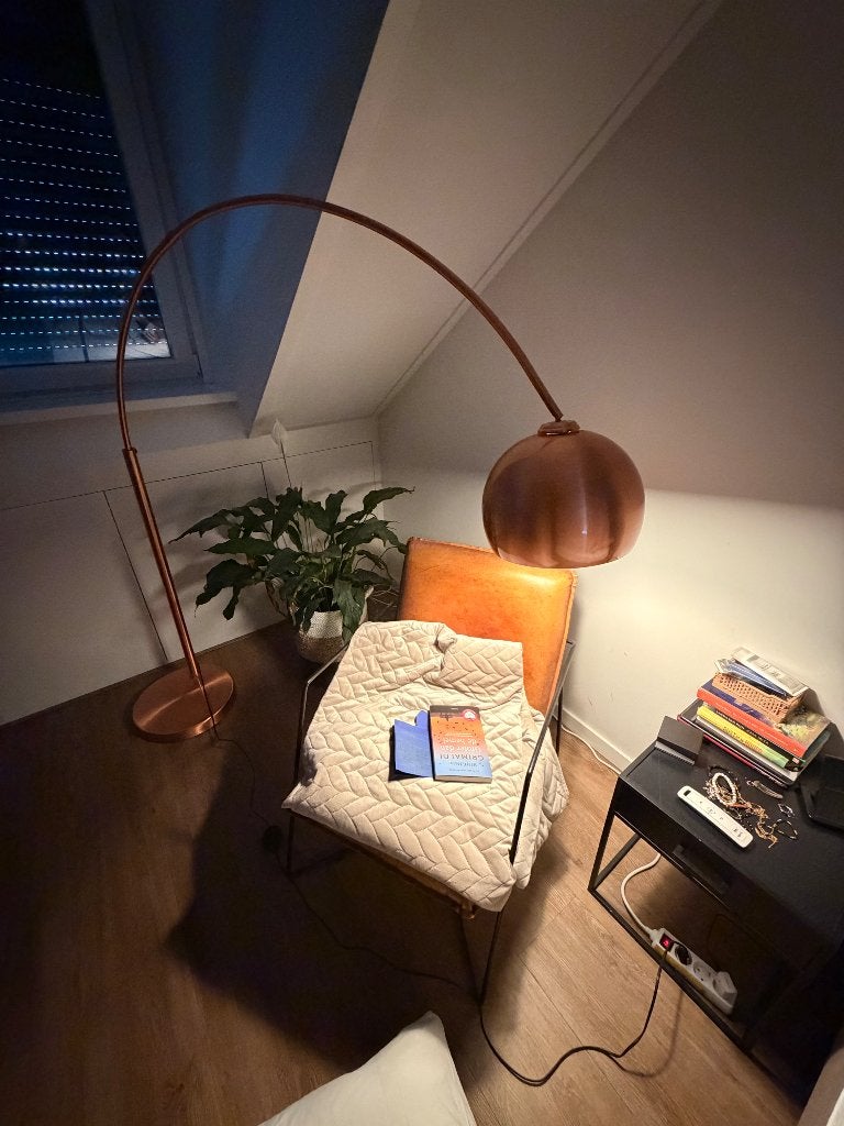 Prachtige Koperen Booglamp – Stijlvol & In Goede Staat, Ophalen, Zo goed als nieuw, Metaal, 150 tot 200 cm