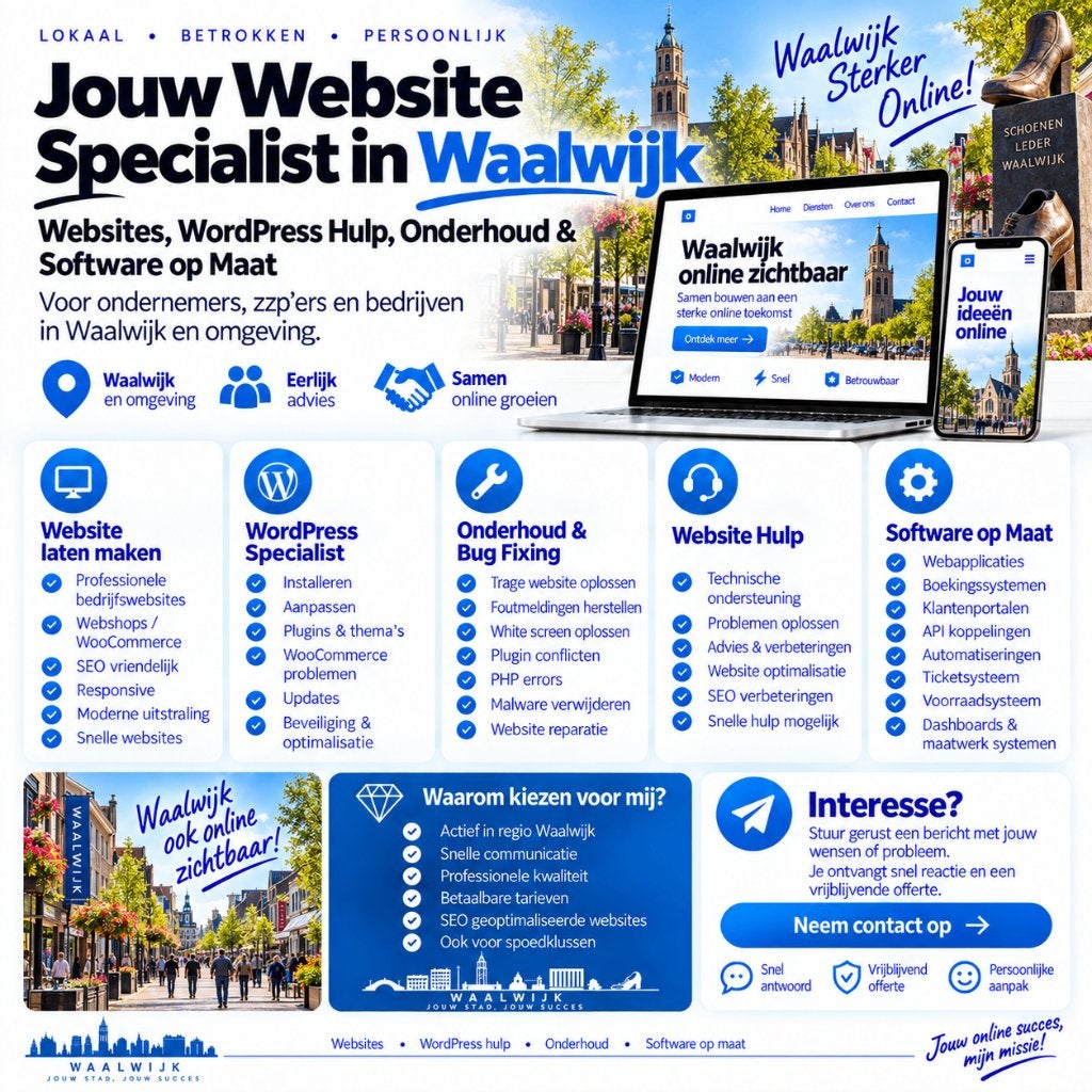 Website Laten Maken & WordPress Hulp Waalwijk, Vacatures, Vanaf 3 jaar, Geschikt als bijbaan, Freelance of Uitzendbasis, 33 - 40 uur