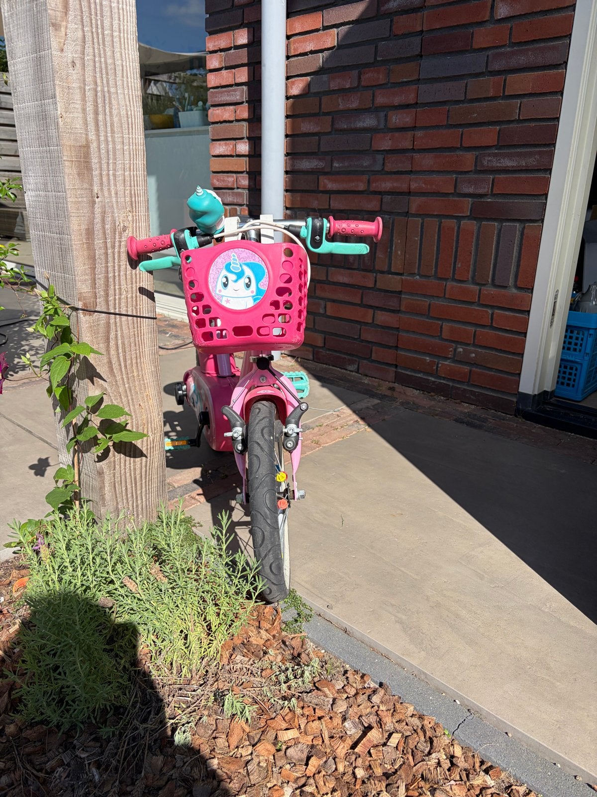 Roze kinderfiets B’twin met eenhoorn design, Ophalen, Gebruikt, Terugtraprem, Minder dan 16 inch