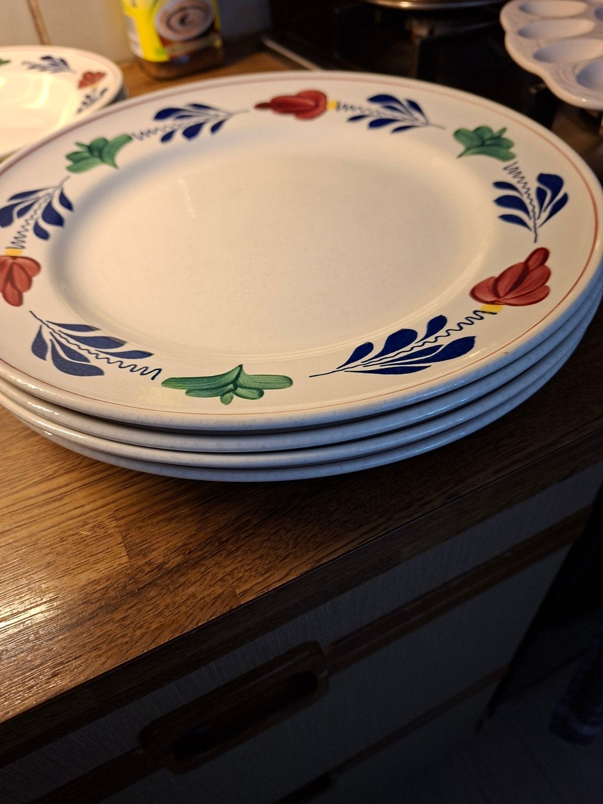 4 Orginele Boerenbont grote platte borden, Ophalen of Verzenden, Zo goed als nieuw, Aardewerk, Bord(en)