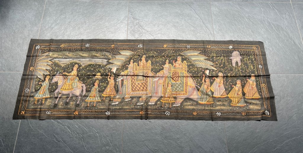 India handbeschilderd Indiase wanddoek doek uniek 156 cm, Verburgt Vintage, 50 tot 75 cm, Nieuw, 125 cm of meer