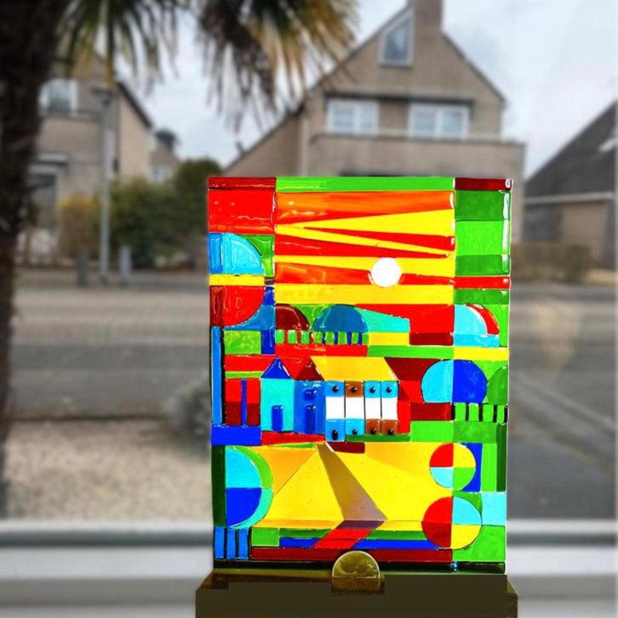 Glasfusie, glaskunst, glas, gesmolten glas, yellow village, Antiek en Kunst, Kunst | Overige Kunst, Ophalen