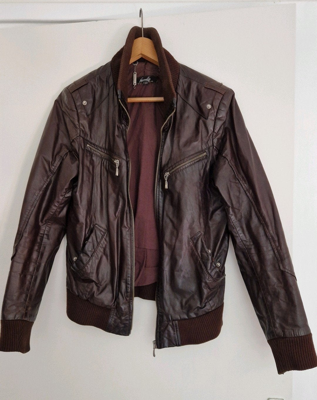 Echt lederen jas Frocella maat 48 bruin leder goede staat, Bruin, Maat 48/50 (M), Ophalen of Verzenden, Frocella