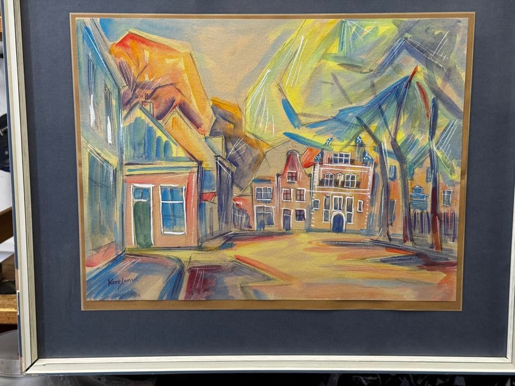 Expressionistisch stadsgezich Kees Jansen, Antiek en Kunst, Kunst | Schilderijen | Klassiek, Ophalen of Verzenden