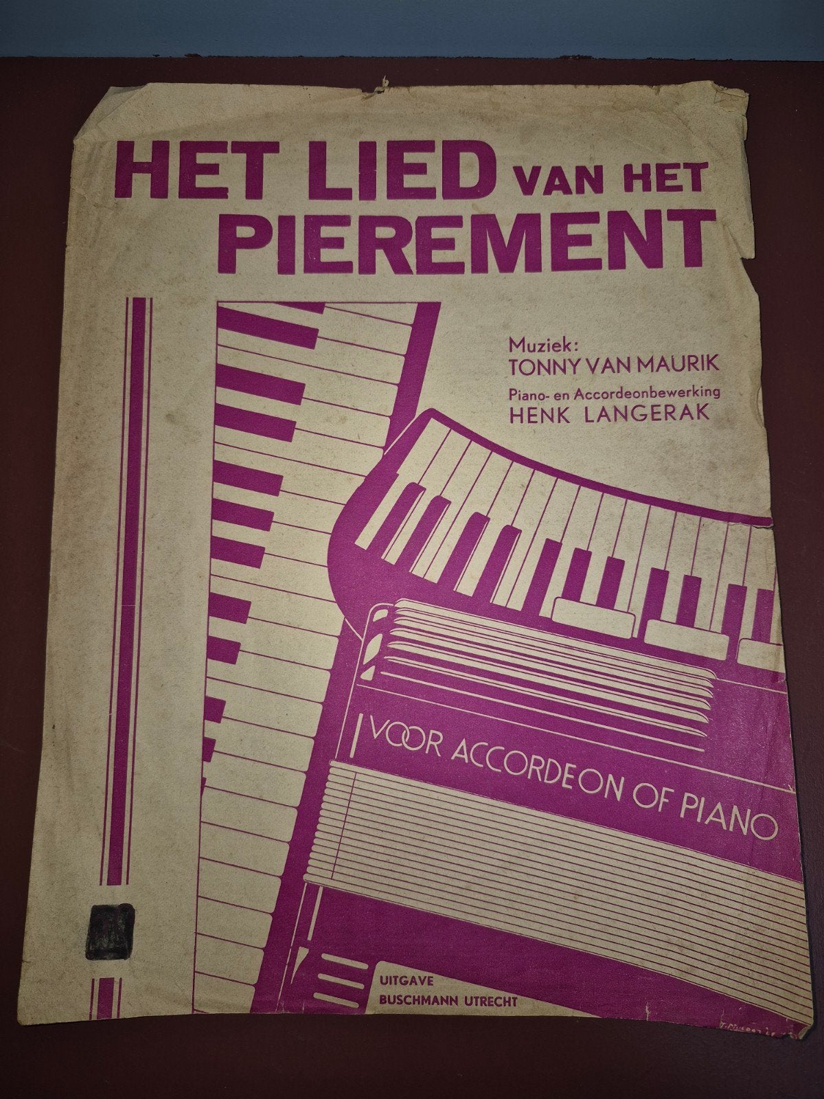 Het Lied van het Pierement - bladmuziek piano/accordeon, Muziek en Instrumenten, Gebruikt, Verzenden, Piano, Overige soorten