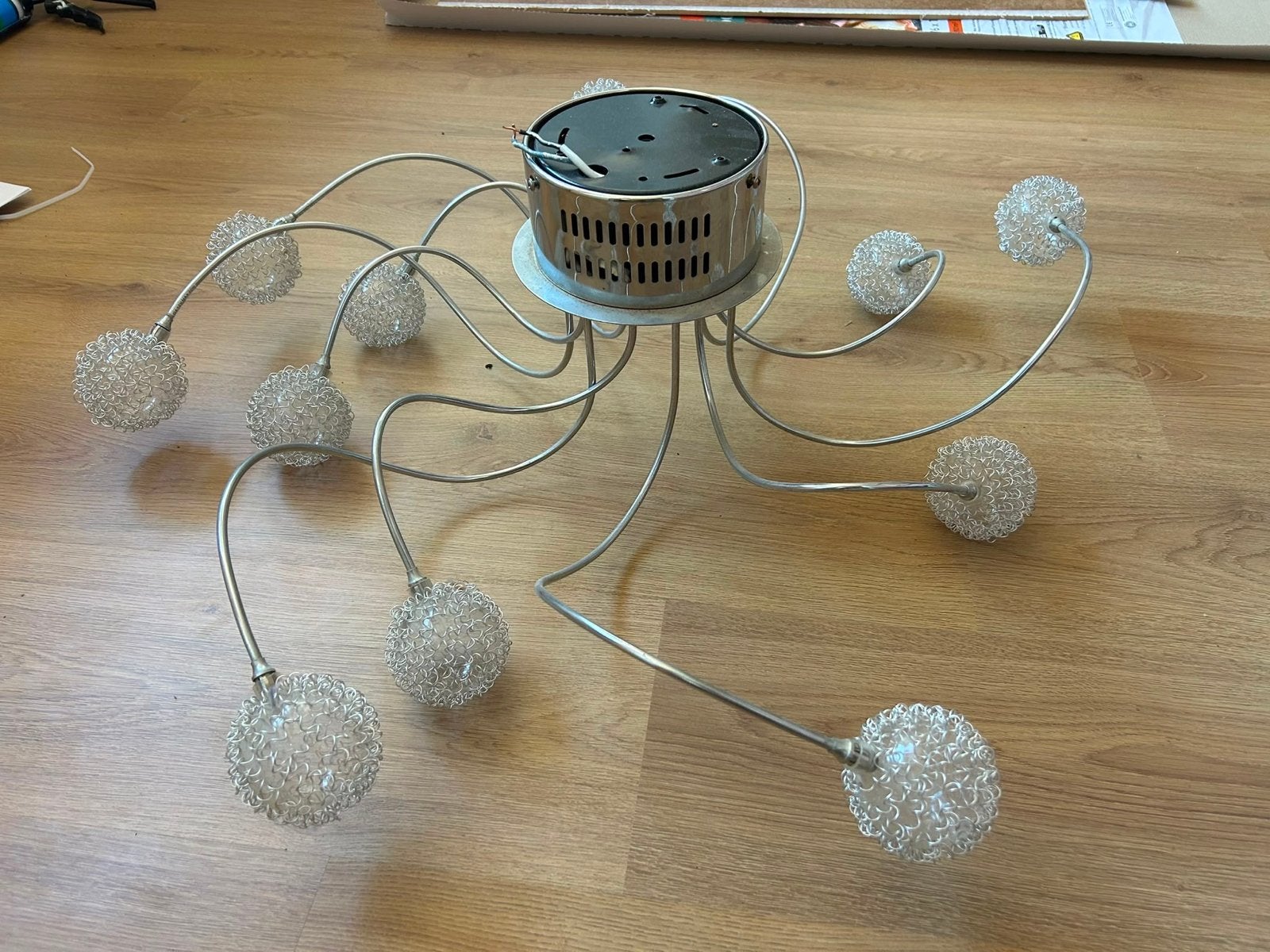 Moderne Plafondlamp met 10 Lichtpunten - Zilverkleurig, Ophalen, Gebruikt, Metaal, Overige fittingen