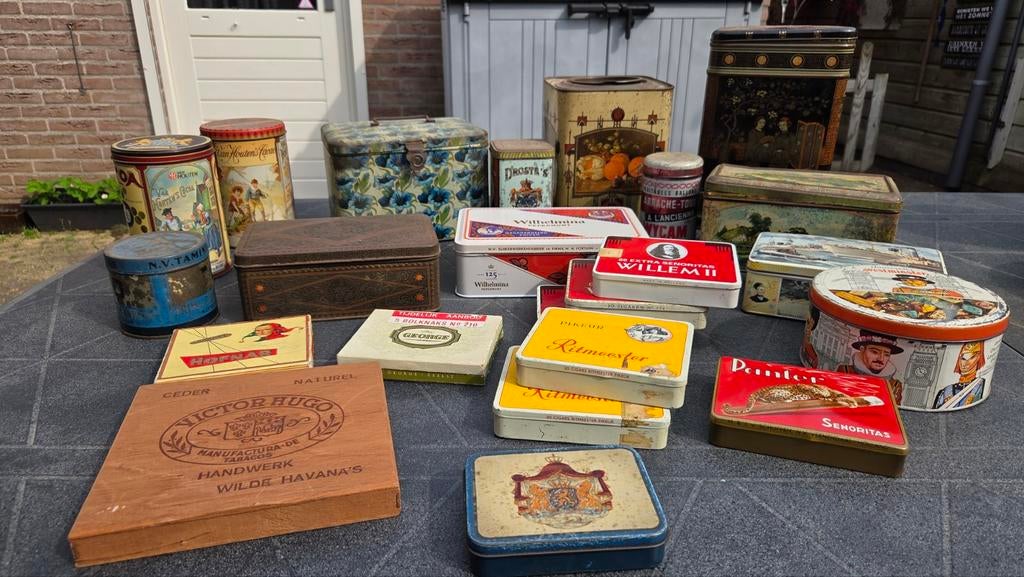 Verzameling van diverse oude vintage blikken, Verzamelen, Blikken, Ophalen, Gebruikt, Overige, Overige merken