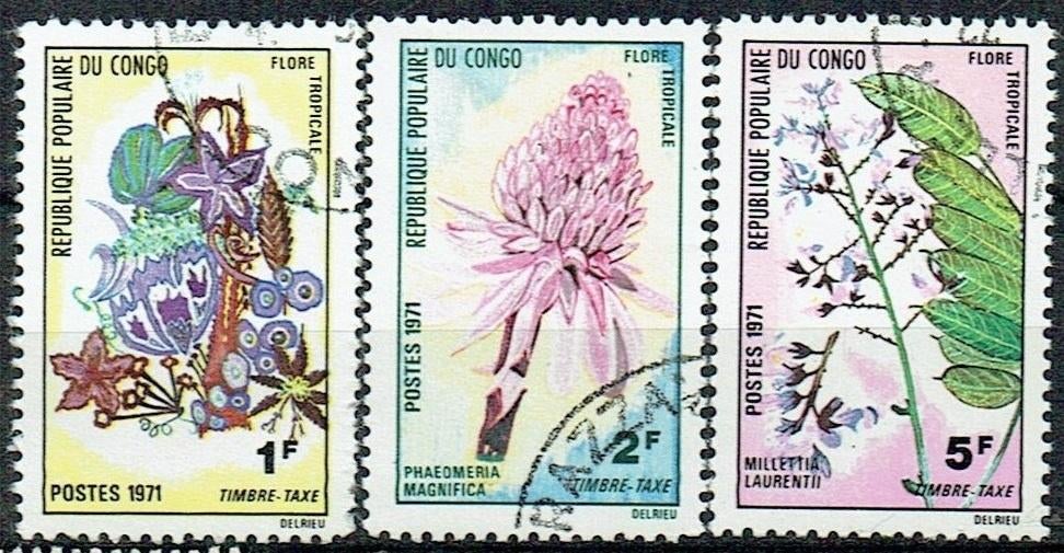 Congo 1971 Belasting zegels DIENST Bloemen, Verzenden, Gestempeld, Dier of Natuur