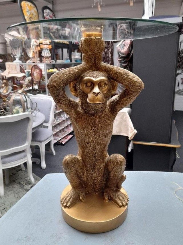 Mooie bijzet tafel aap ca 52 cm hoog doorsnee 40 cm, Ophalen, Zo goed als nieuw
