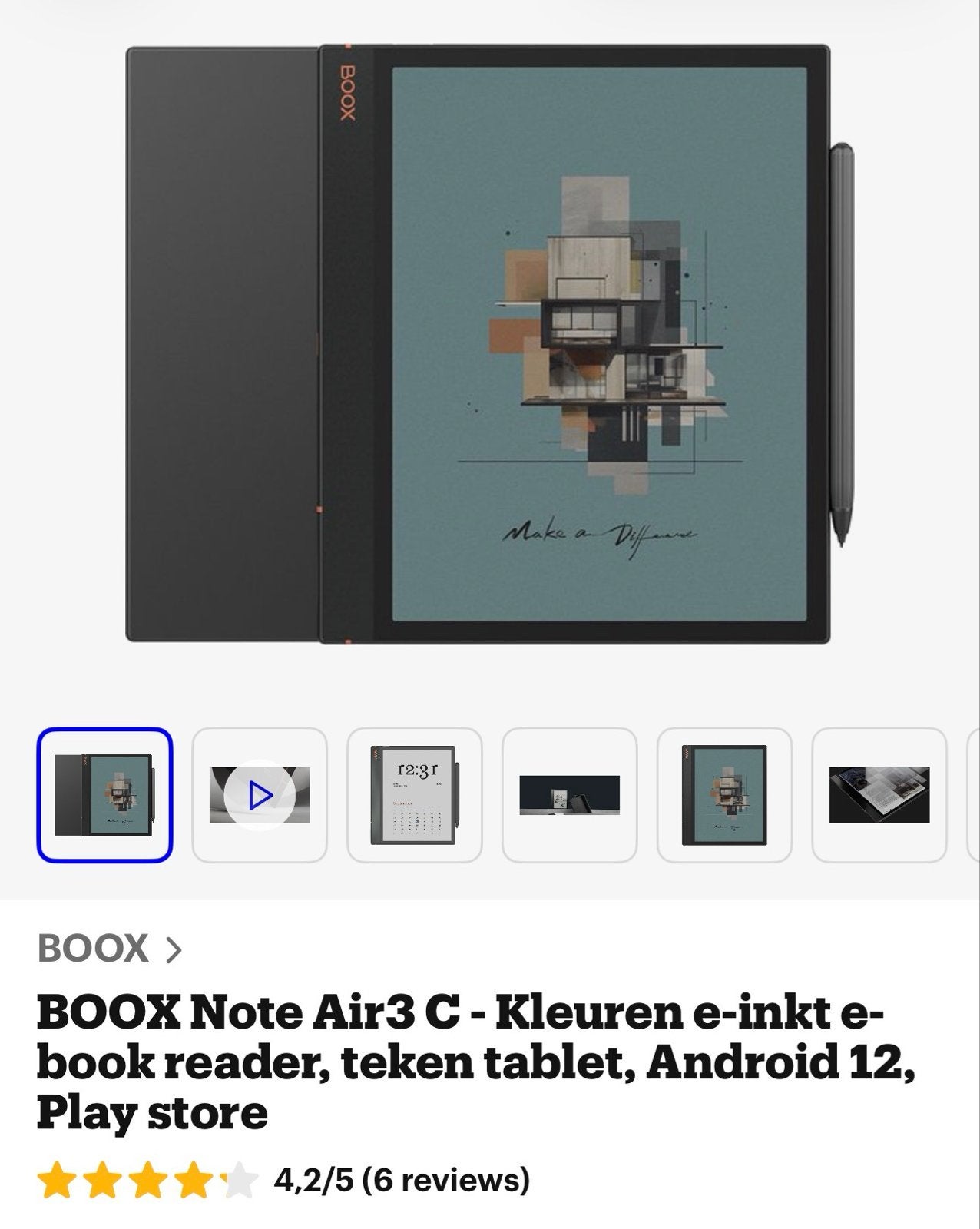 Onyx BOOX Note Air3 C - Kleuren e-inkt  z.g.a.n!, Computers en Software, Bluetooth, Ophalen of Verzenden, Zo goed als nieuw, 10 inch of meer