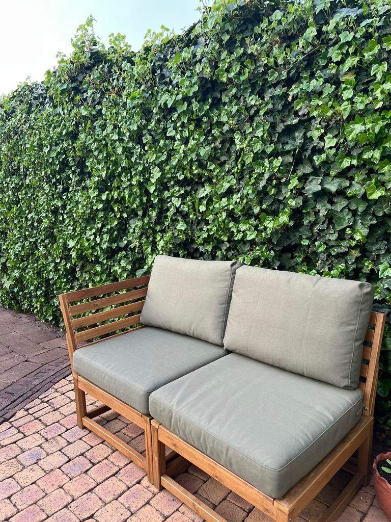 Ikea Nämmarö loungebank met losse stoel en kussens, Zo goed als nieuw, Loungeset, Bank, Hout