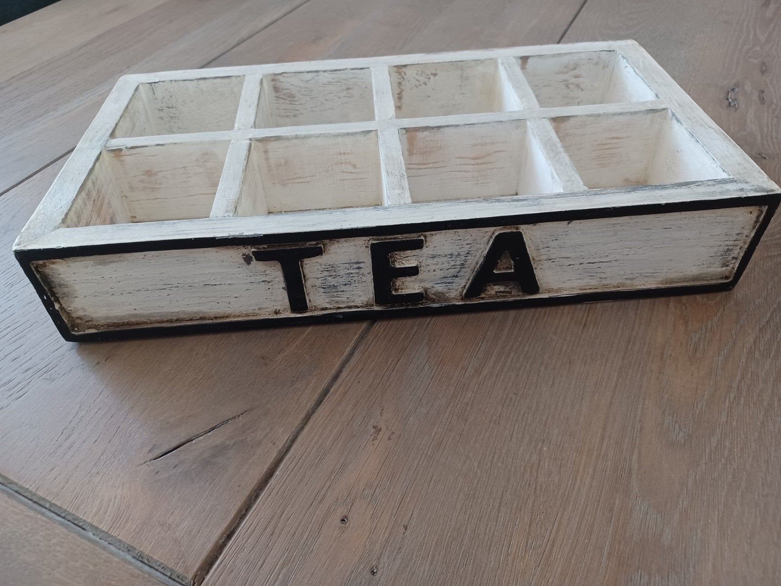 Houten theedoos met 8 vakken - Vintage stijl, Gebruikt, Ophalen of Verzenden, Wit, Vintage