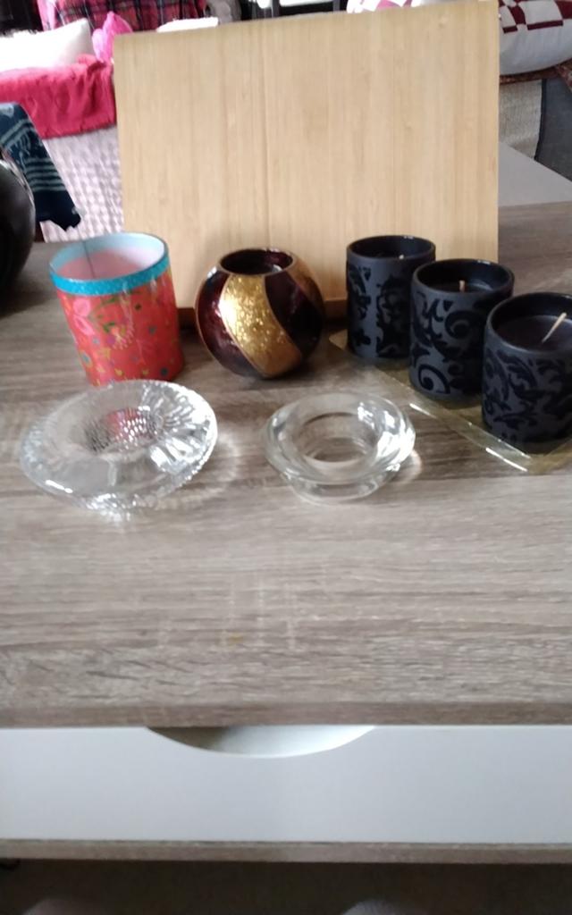 4  verschillende Theelichthouders en 3 kleine kaarsen, Overige materialen, Gebruikt, Ophalen of Verzenden, Overige kleuren