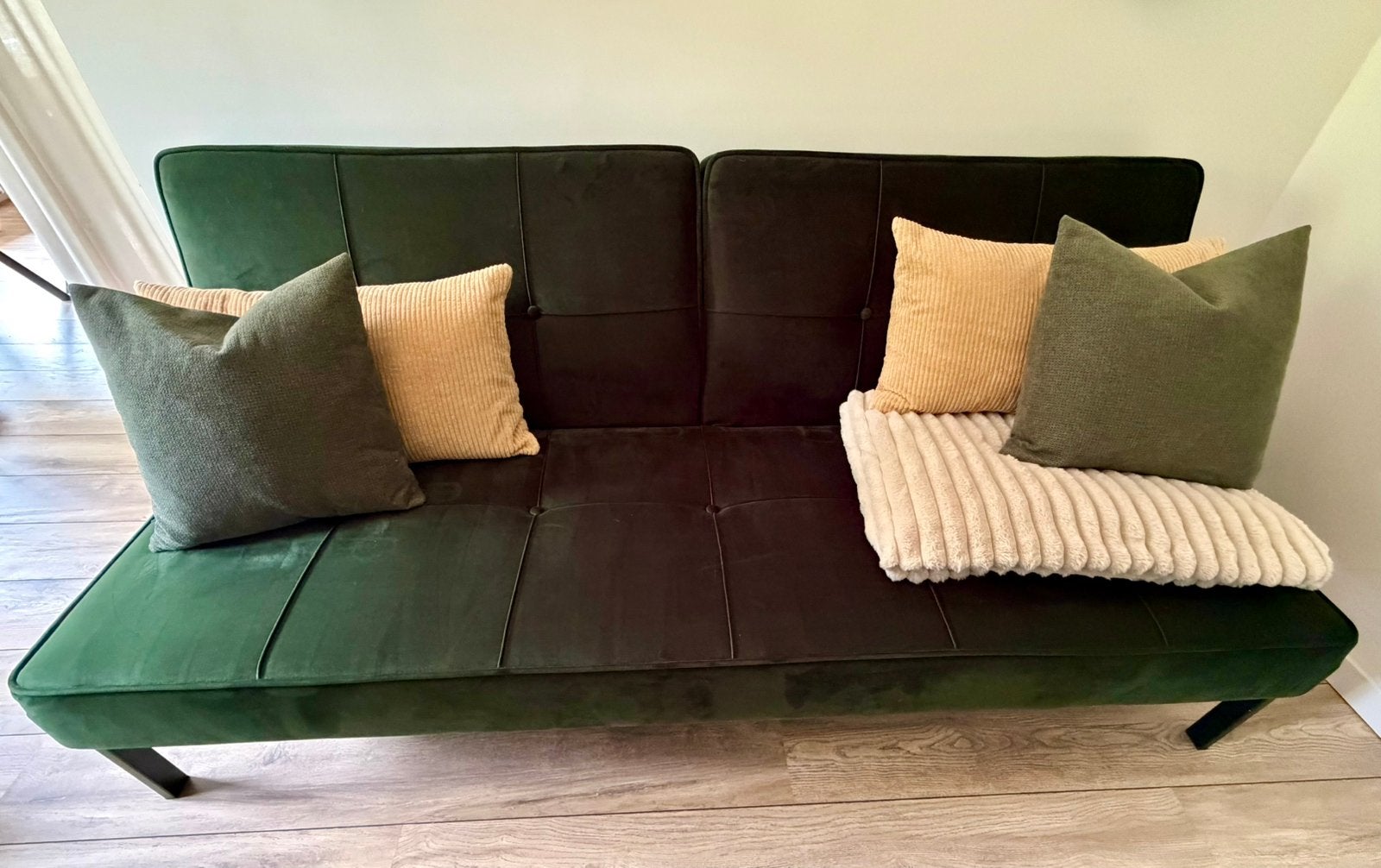 Velvet groene slaapbank (Fonq Sabine) - 198 x 87 x 95 cm, Ophalen, 90 cm, Zo goed als nieuw, Twijfelaar