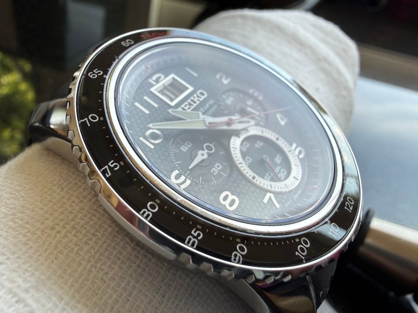 SEIKO SPORTURA CHRONOGRAPH Black. €250, Ophalen of Verzenden, Staal, Seiko, 1960 of later