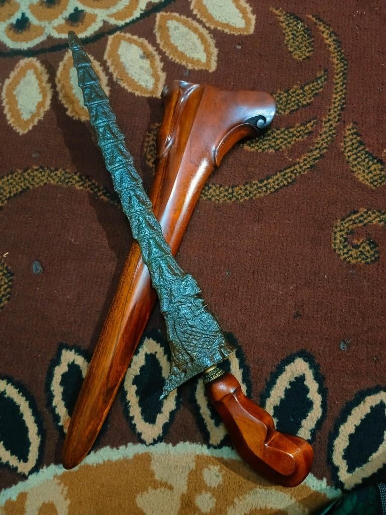 Antieke Keris Semar Ros-Rosan Pamor Keleng Sawo Hout SVG49, Wapen, Verzenden, Overige materialen, Indonesië