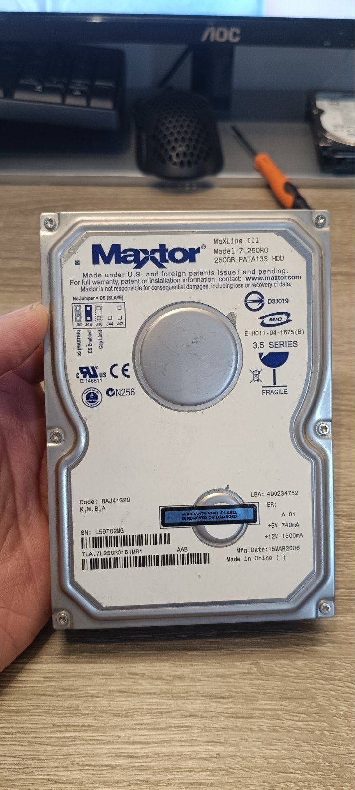 Maxtor 250GB IDE HDD - Oude Harde Schijf voor Desktop, Computers en Software, Harde schijven, Maxtor, Intern, Gebruikt, HDD