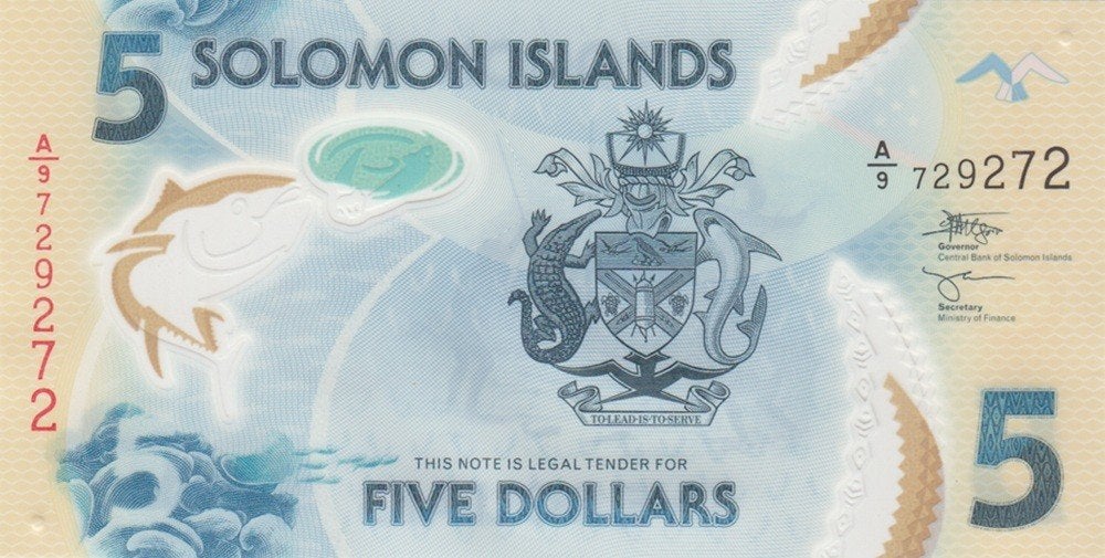 Salomoneilanden bankbiljet 5 Dollars Geelvistonijn 2022 UNC, Ophalen of Verzenden, Los biljet
