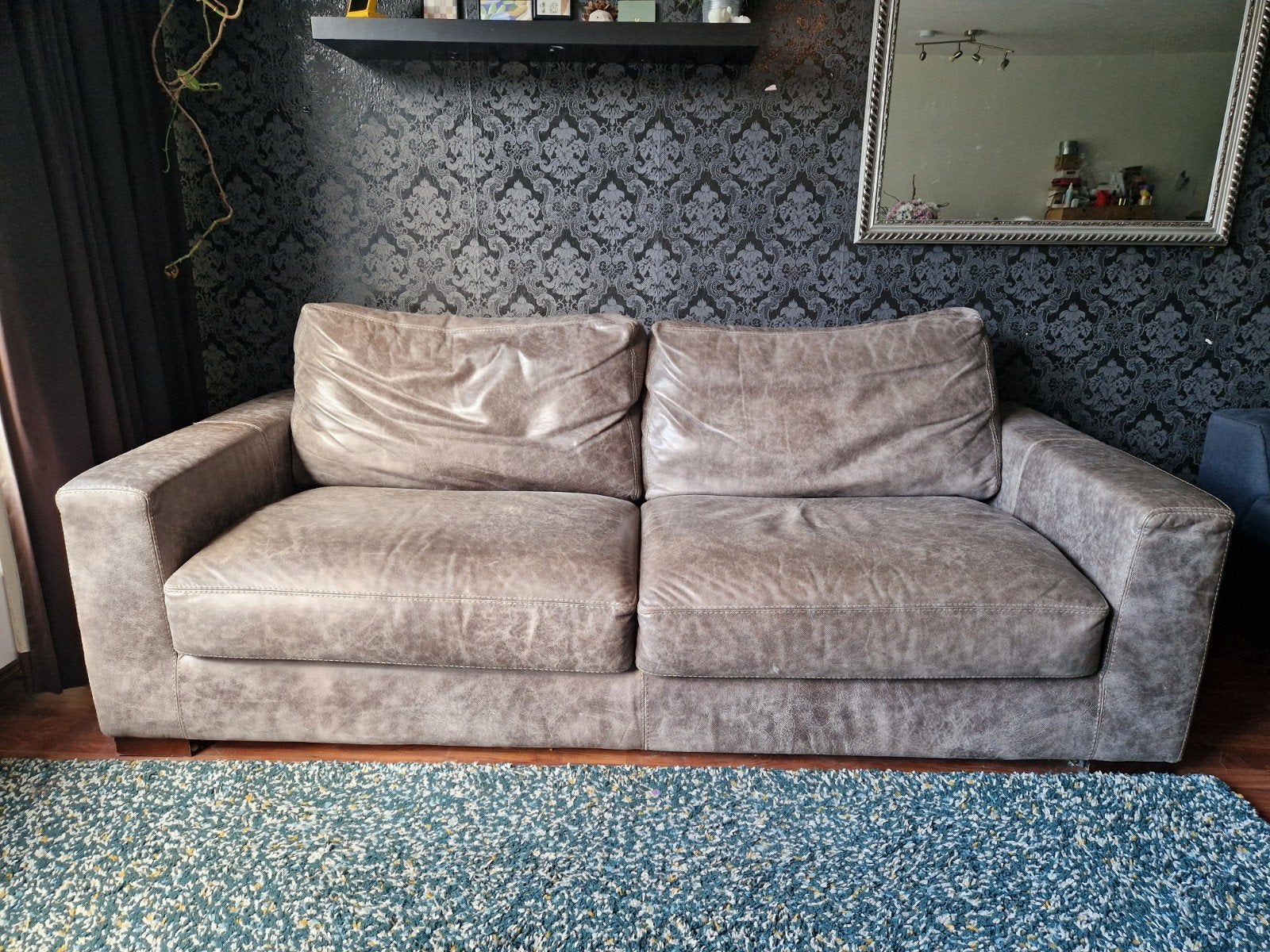 Leren stoere driezits bank, Het Anker, en loveseat., Huis en Inrichting, Banken | Bankstellen, Ophalen, Gebruikt, 100 tot 125 cm