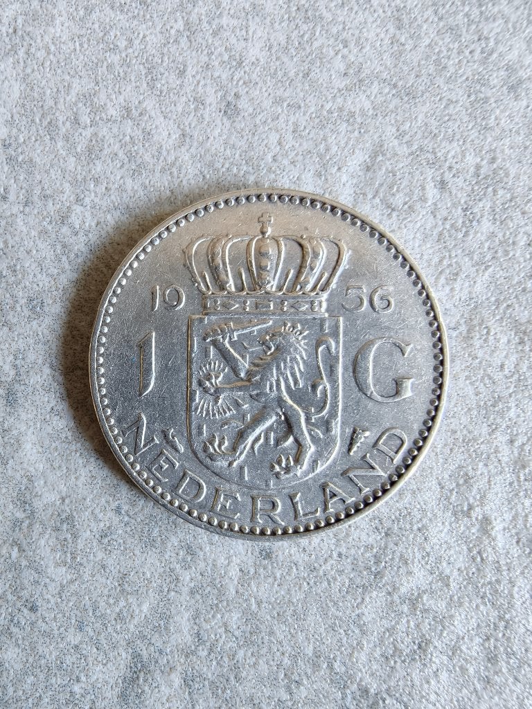 Zilveren Gulden - 1956, 1 gulden, Koningin Juliana, Zilver, Ophalen of Verzenden