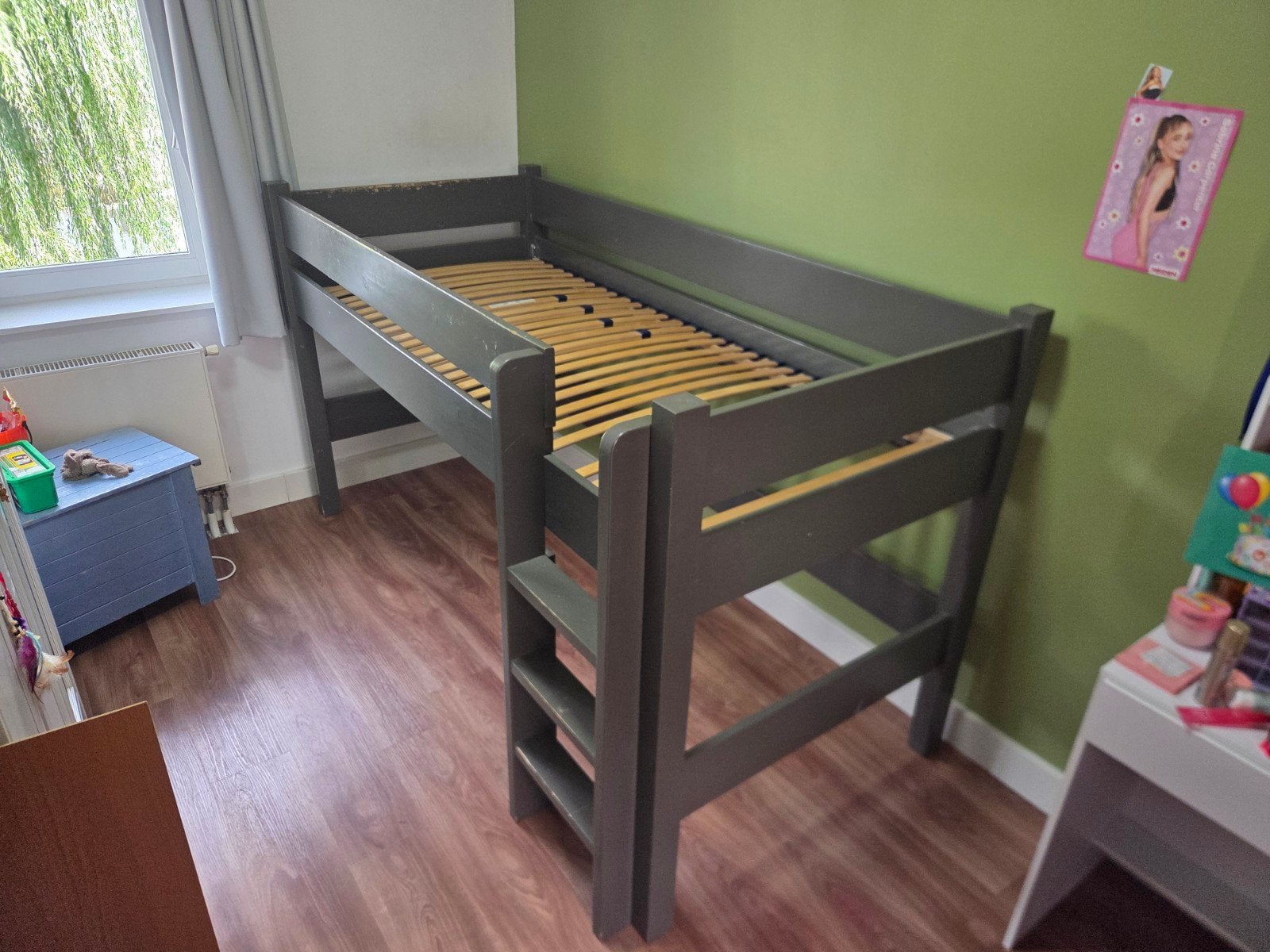 Halfhoogslaper grijs met lattenbodem, Ophalen, Gebruikt, 90 cm, Eenpersoons