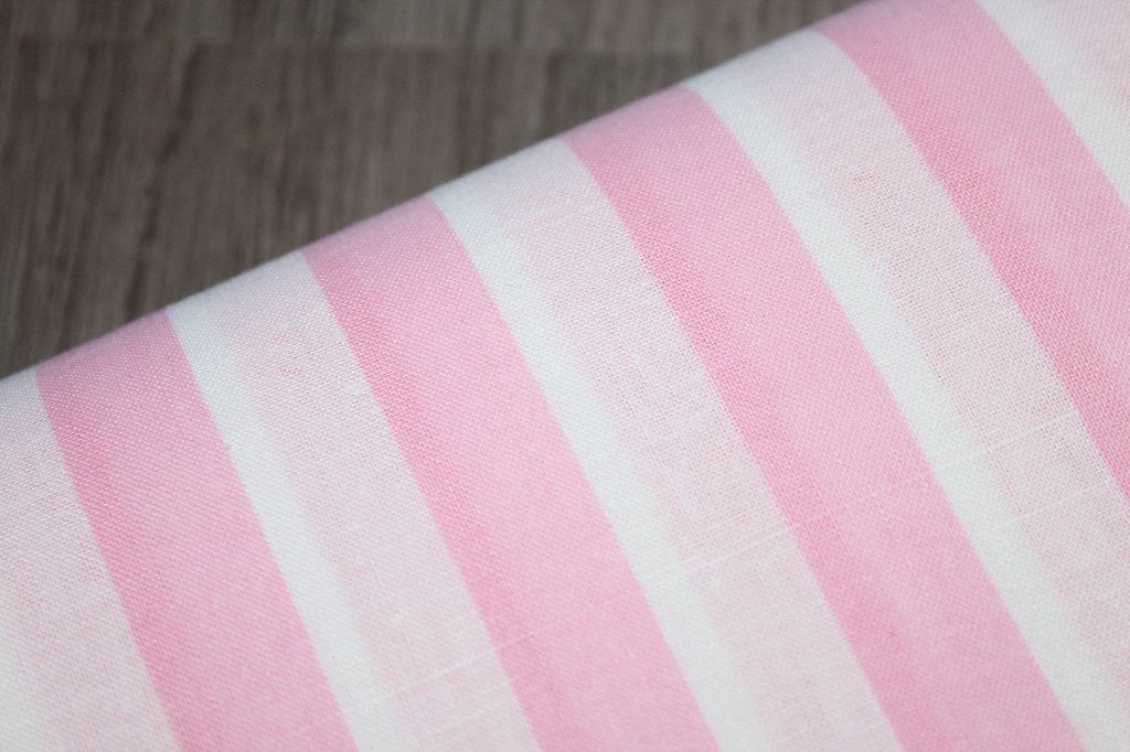 100% katoen stof - roze / wit gestreept #2085 €5 p/m, 120 cm of meer, Ophalen of Verzenden, Katoen, Roze