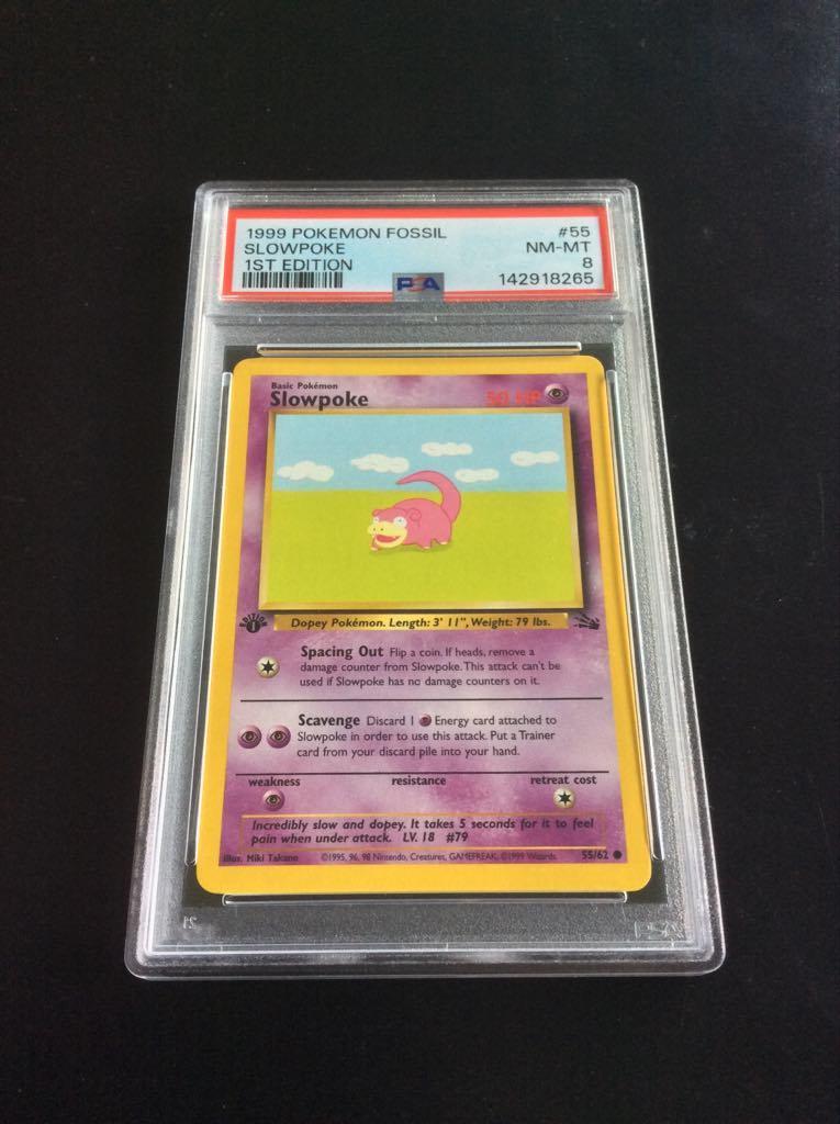 Slowpoke, 1st Edition - Base set Fossil - Pokémonkaart, Ophalen of Verzenden, Zo goed als nieuw, Losse kaart, Foil
