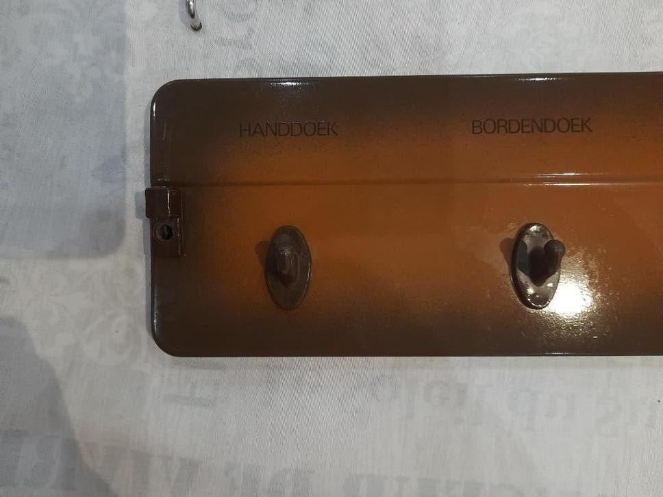 Handdoekenrek keuken, vintage, bruin, emaille,  Brabantia, Ophalen of Verzenden