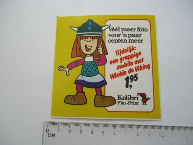 sticker oud Wickie de Viking jaren 70 strip cartoon kolibri, Verzenden, Zo goed als nieuw, Bedrijf of Vereniging