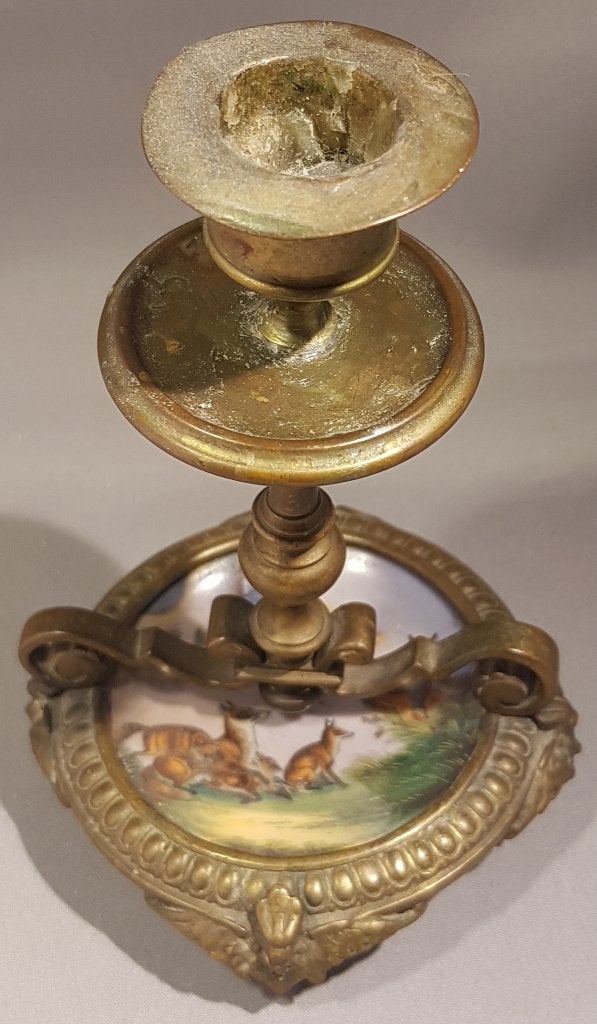 LouisXV verguld bronzen schilderij kandelaar handgeschilderd, Antiek en Kunst, Antiek | Kandelaars, Ophalen of Verzenden, Koper of Brons