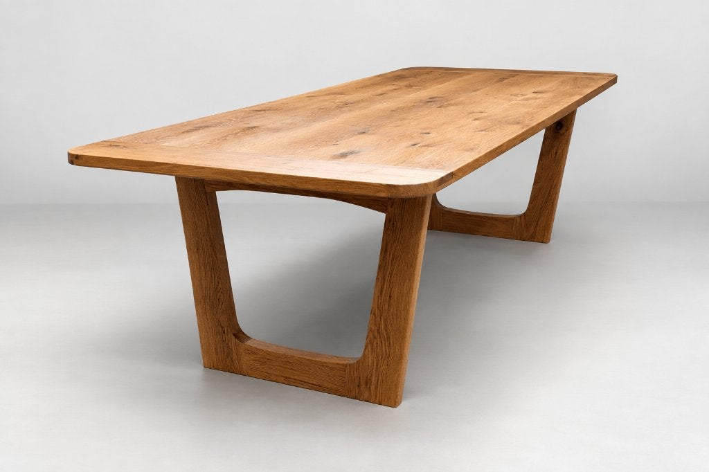 Lange massief eikenhouten tafel, gerecycled hout, Huis en Inrichting, 100 tot 150 cm, Eikenhout, Ophalen of Verzenden, Vijf personen of meer
