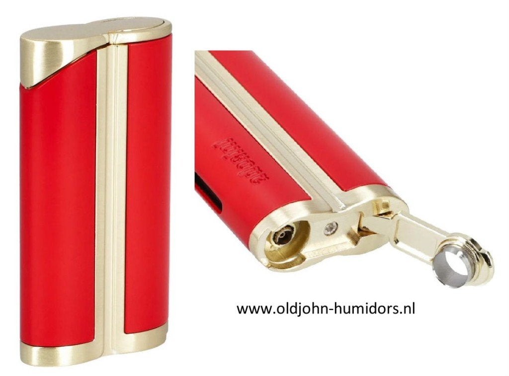 ADORINI  SIGAARAANSTEKER  JETFLAME RED/GOLD + BOOR    sas26, Verzenden, Nieuw, Aansteker